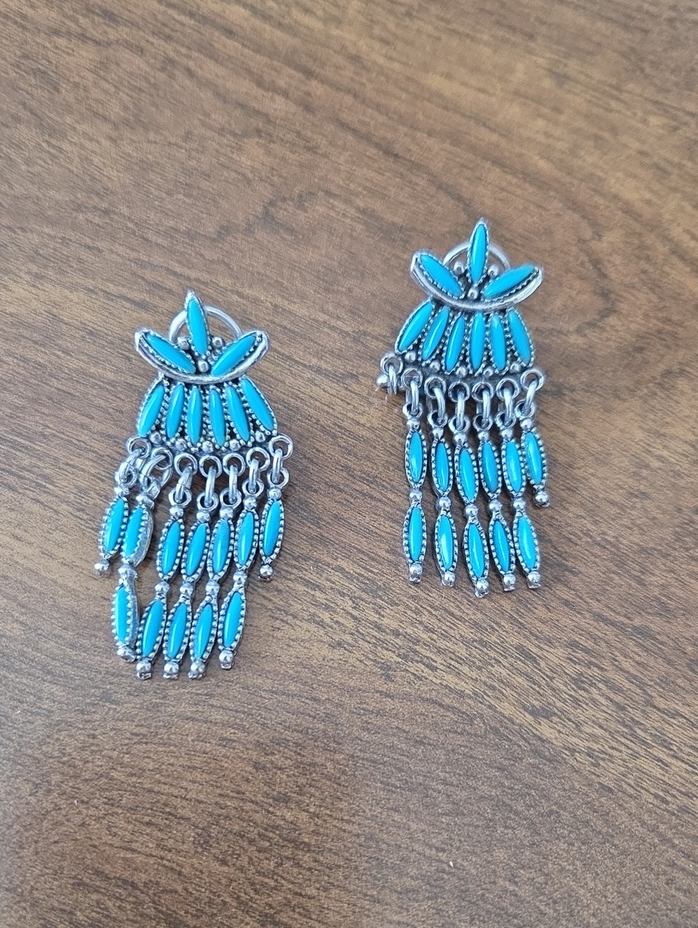 Turquoise Cascade Clipon Statement Earrings - Blue Silver Chandelier